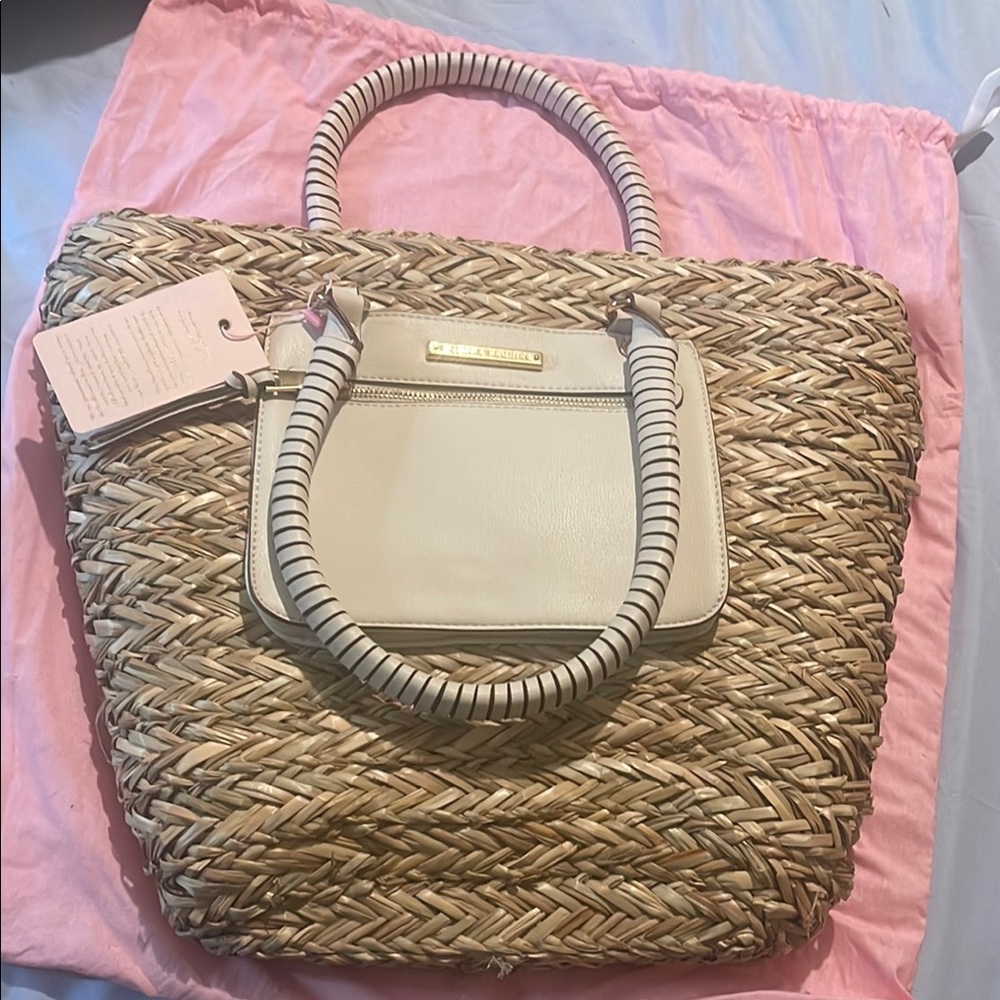 Poppy & Peonies Beige Woven Tote Bag